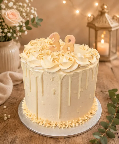 Ivory rose drip cake