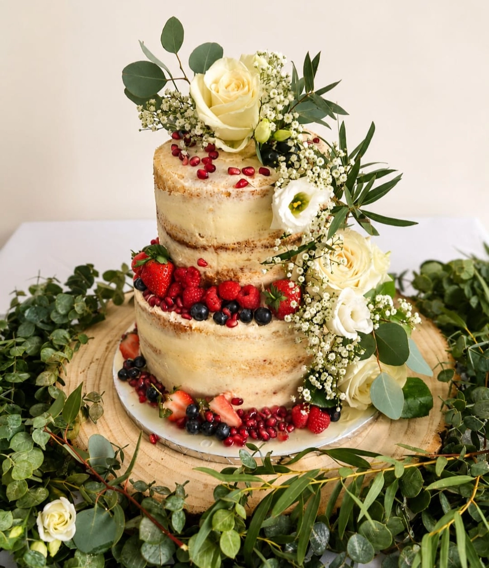 Berry & Botanical Semi-Naked Wedding Cake